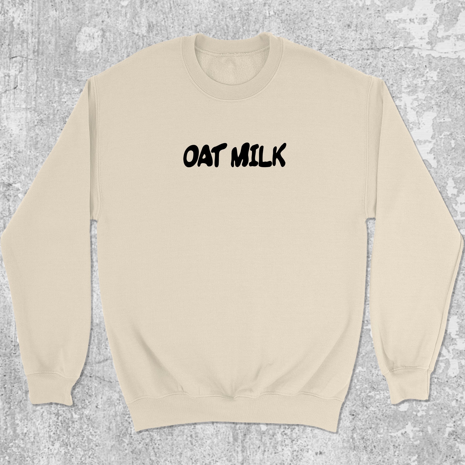 Oat Milk graphic sweatshirt with bold and humorous print, warm and cozy graphic for everyday wear. Perfect gifts for friends and family. Natural pullover.