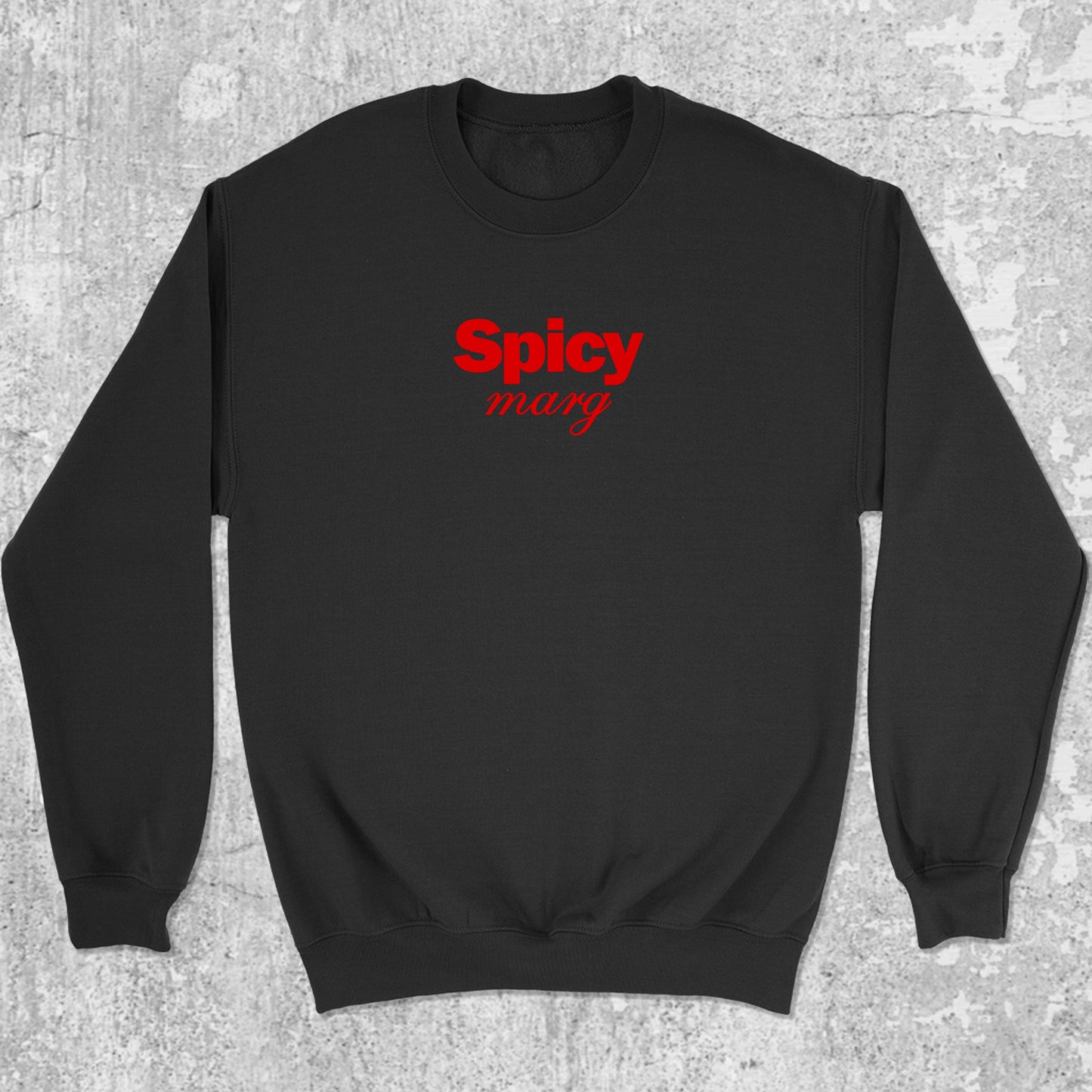 Spicy Marg graphic sweatshirt vintage margarita print, warm and cozy graphic for everyday wear. Perfect gifts for family and friends. Black pullover.