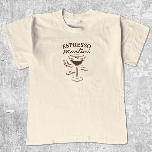 Espresso Martini Cocktail unisex graphic t-shirt. Vintage trending meme tee. Funny and unique graphic tees. Espresso Martini Cocktail graphi tee Cream 1