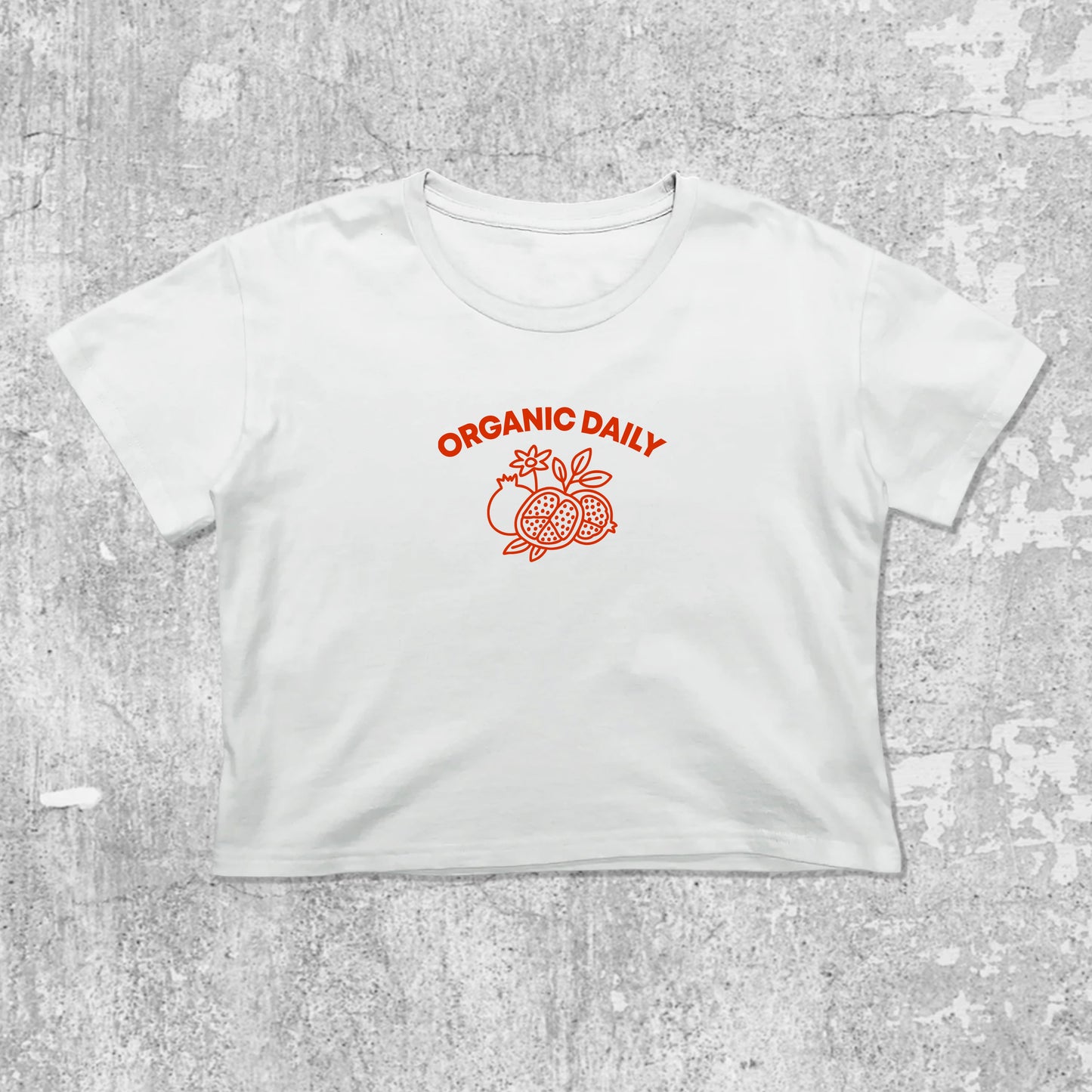 Organic Daily graphic crop tee with cute and trendy fit, featuring playful vintage graphic, stylish cut. White crop t-shirt