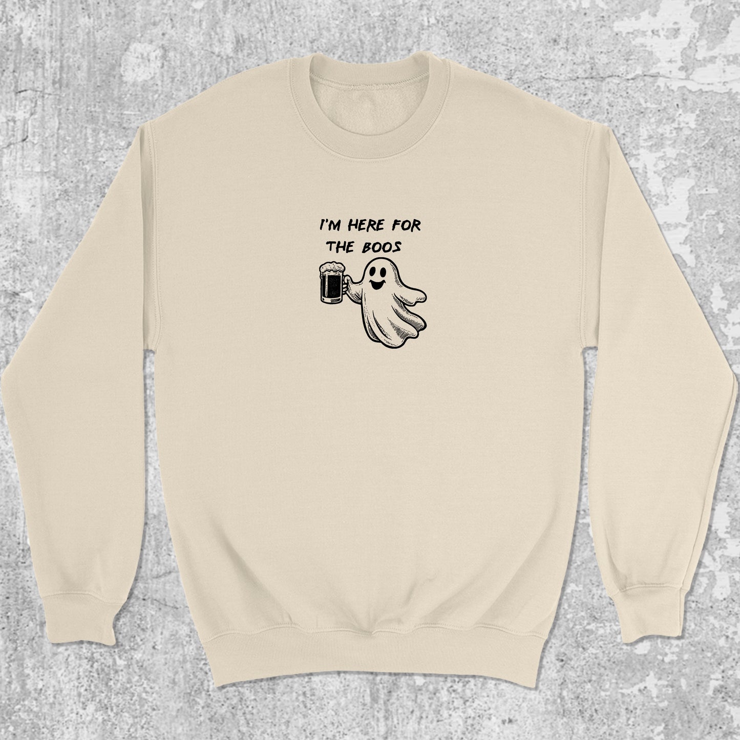 I'm Here For The Boos graphic sweatshirt with bold and humorous print, warm and cozy graphic for everyday wear. Perfect for special halloween. Natural pullover.