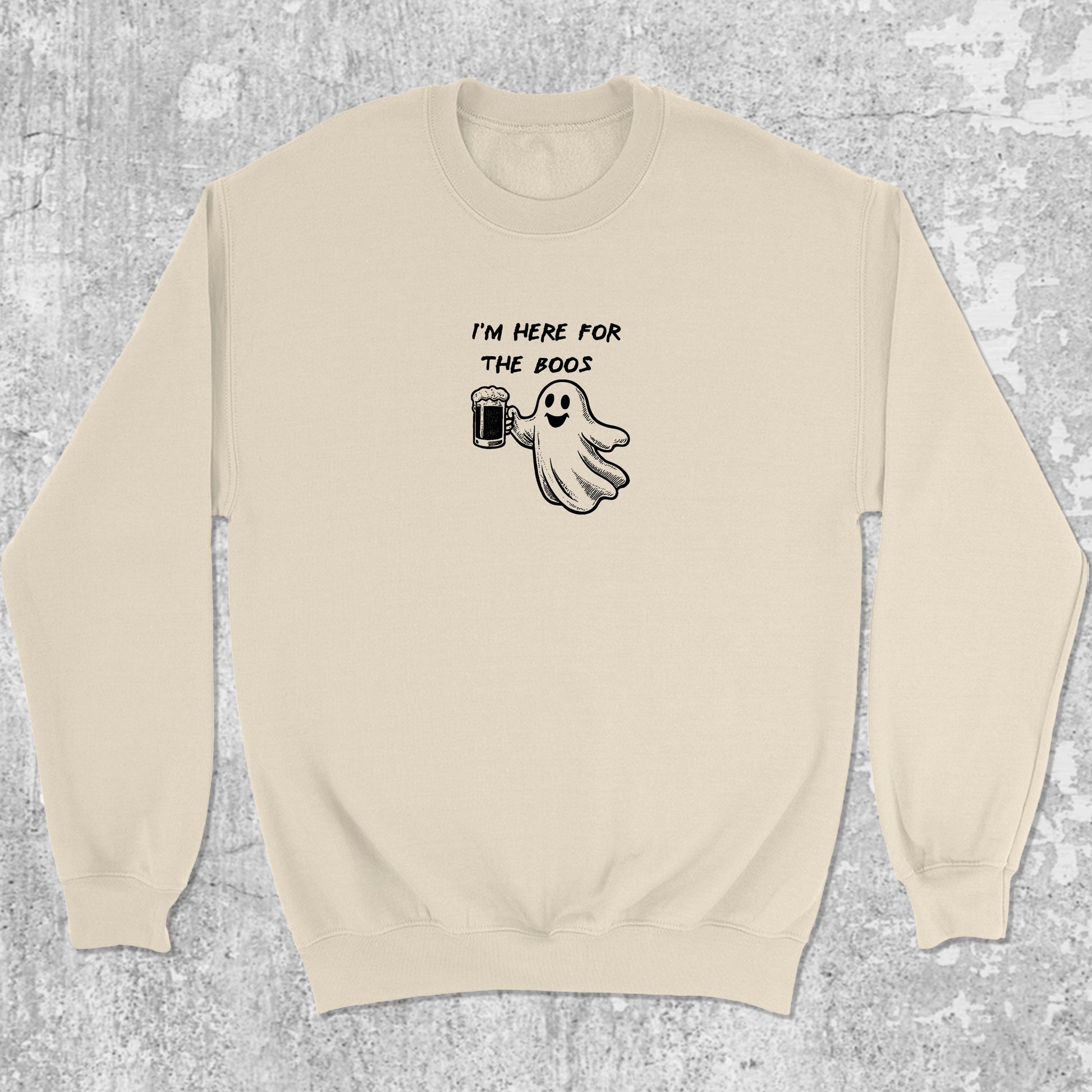 I'm Here For The Boos graphic sweatshirt with bold and humorous print, warm and cozy graphic for everyday wear. Perfect for special halloween. Natural pullover.