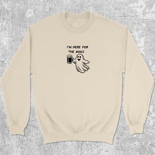 I'm Here For The Boos graphic sweatshirt with bold and humorous print, warm and cozy graphic for everyday wear. Perfect for special halloween. Natural pullover.