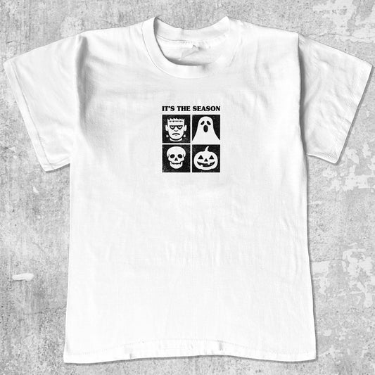 It's the season graphic tee with bold and humorous print, funny and trendy graphic. Perfect gifts for friends and family. White shirt.