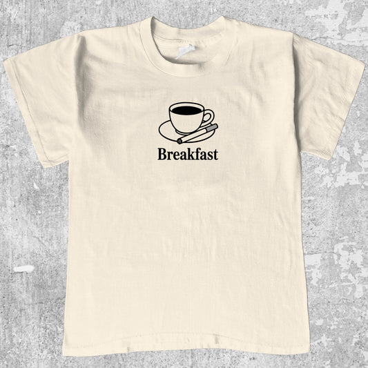 Breakfast graphic tee with cute and humorous print, funny and Vintage graphic. Perfect for friends. Cream shirt.
