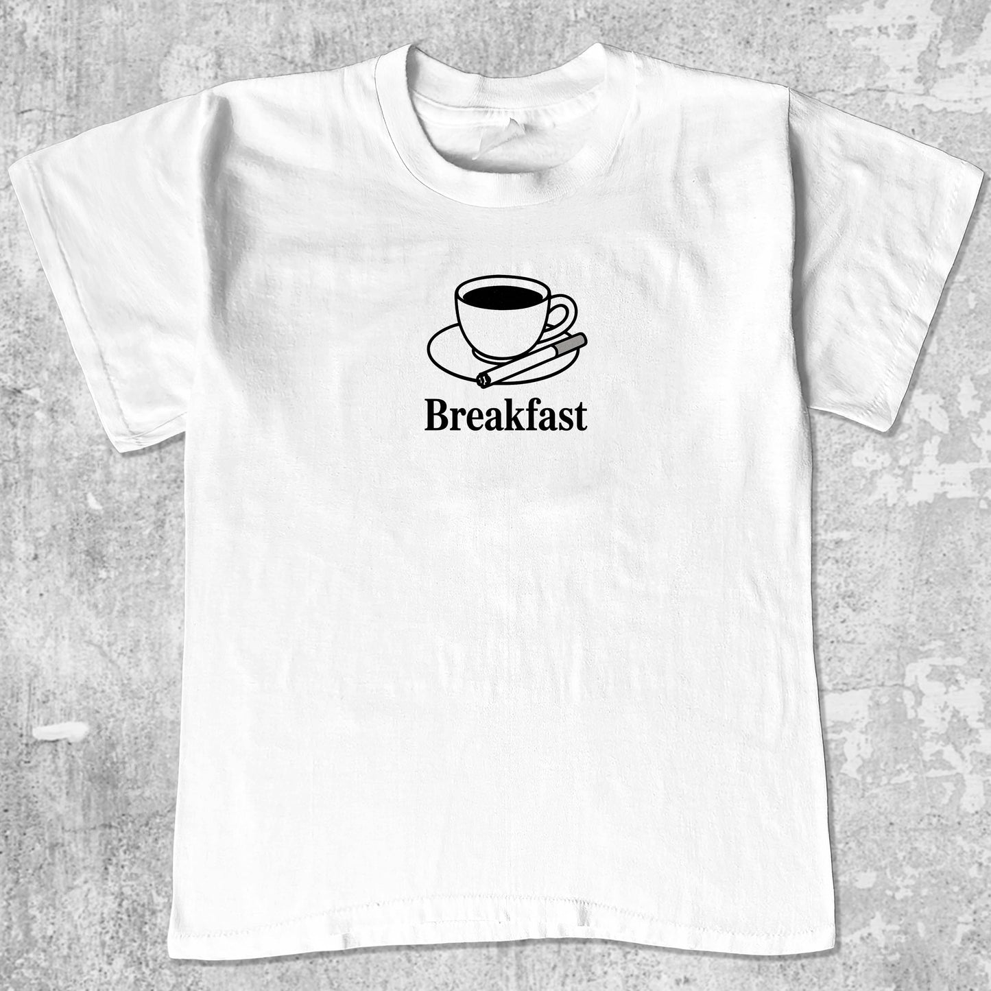 Breakfast graphic tee with cute and humorous print, funny and Vintage graphic. Perfect for friends. White shirt.