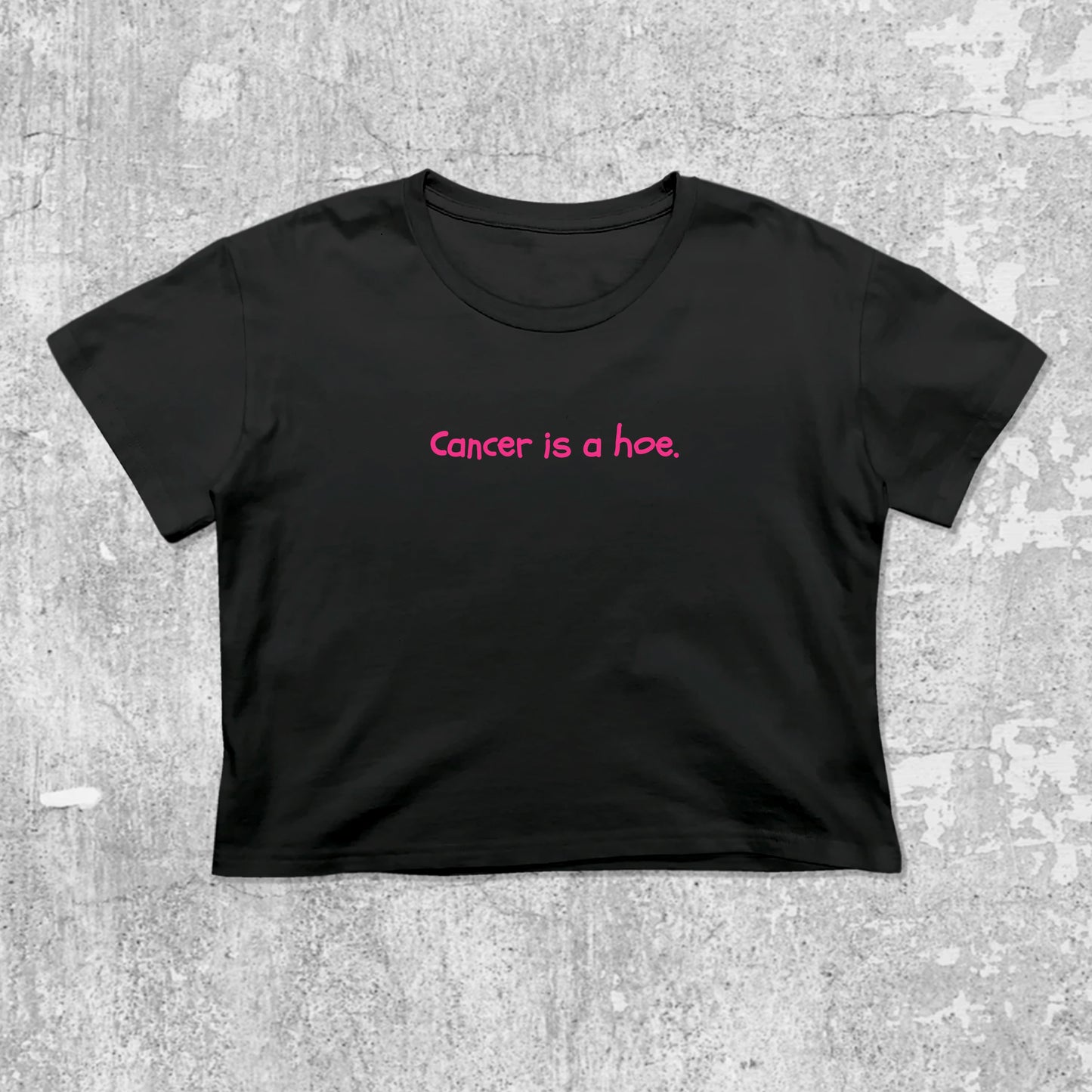 Cancer Is A Hoe graphic crop tee with cute and trendy fit, featuring playful vintage graphic, stylish cut. Black crop t-shirt