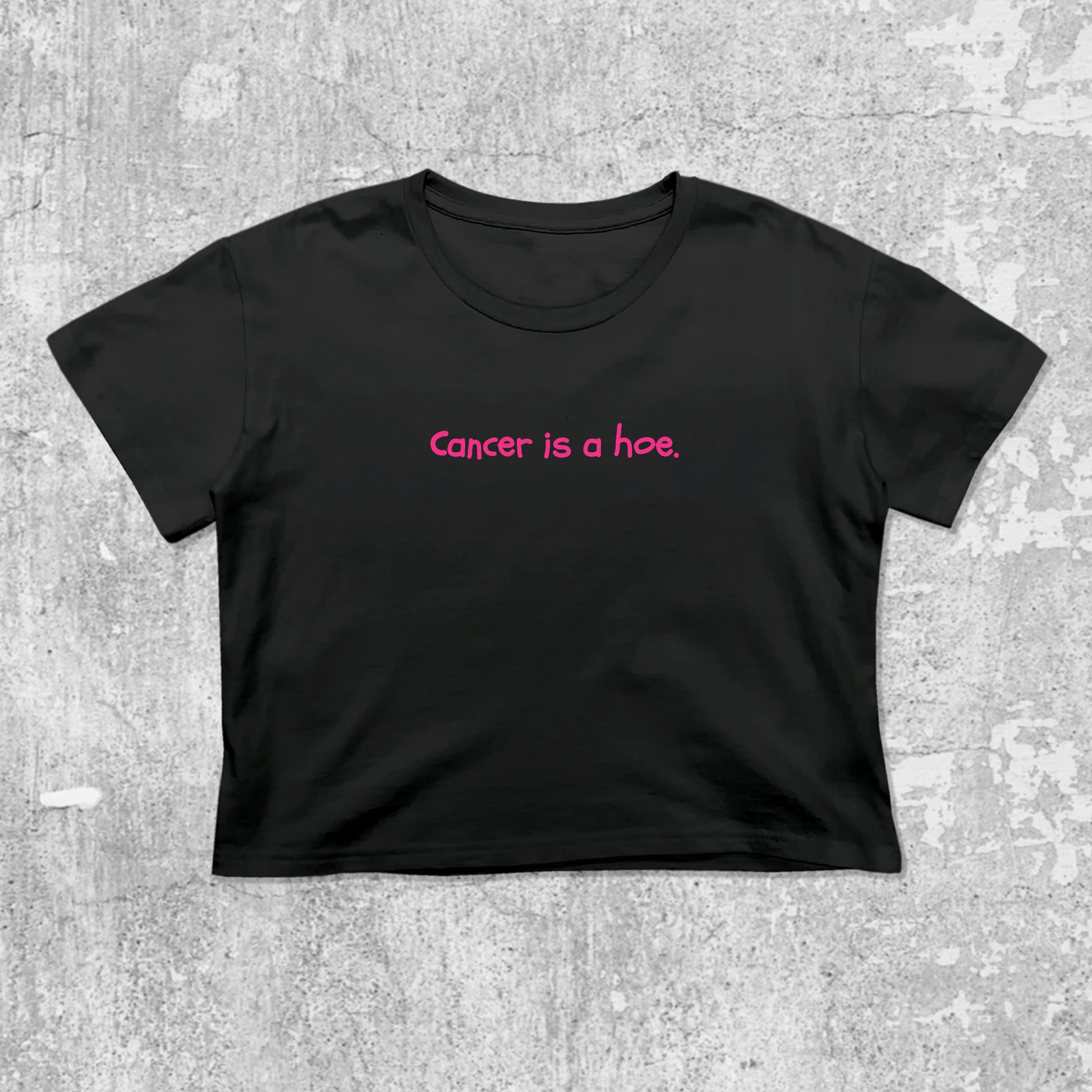 Cancer Is A Hoe graphic crop tee with cute and trendy fit, featuring playful vintage graphic, stylish cut. Black crop t-shirt