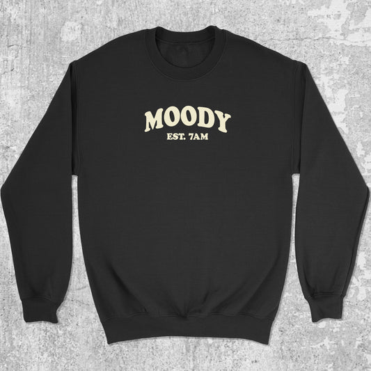 Moody graphic sweatshirt with cute and humorous print, warm and cozy graphic for everyday wear. Perfect for friends. Black pullover.