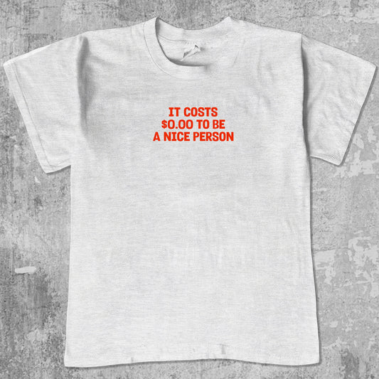 Nice Person graphic tee with bold and humorous print, funny and trendy graphic. Perfect for adults and gift-giving. Ash Grey shirt.