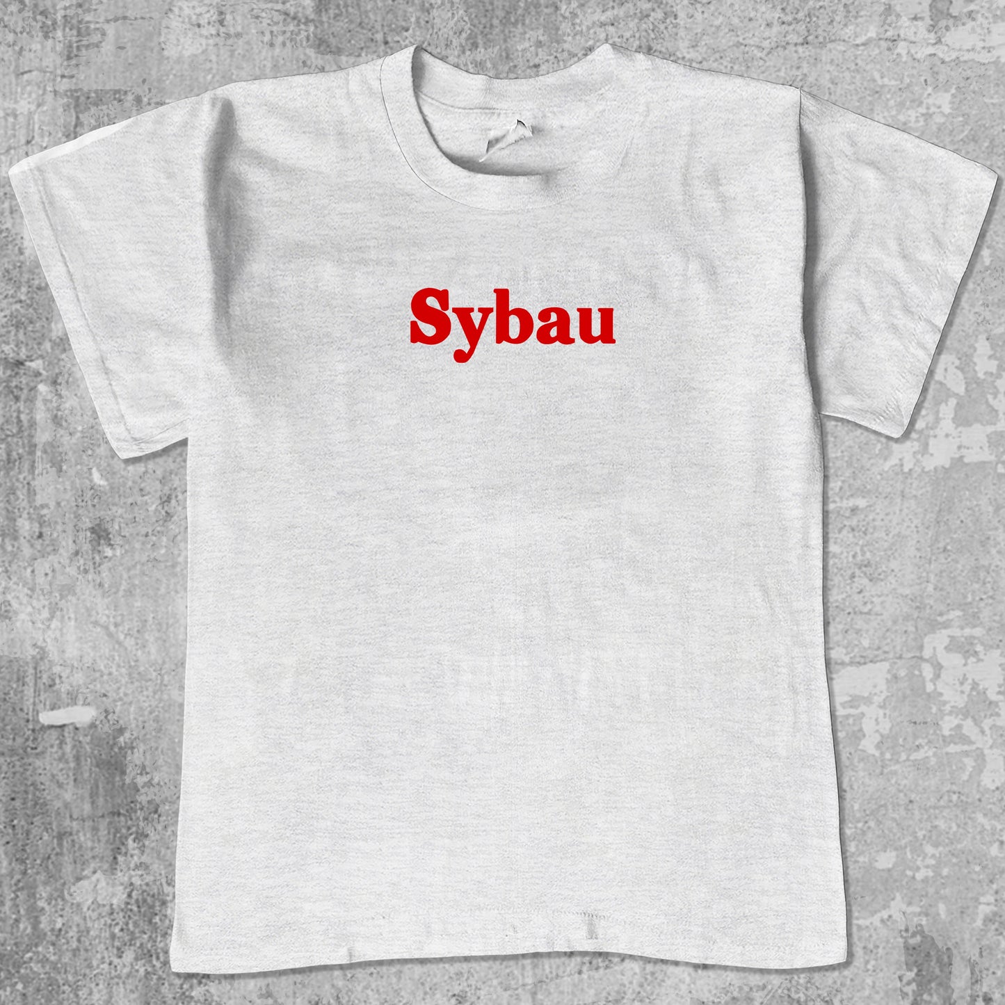 Sybau graphic tee with bold and humorous print, funny and trendy graphic. Perfect for adults and gift-giving. Ash Grey shirt.