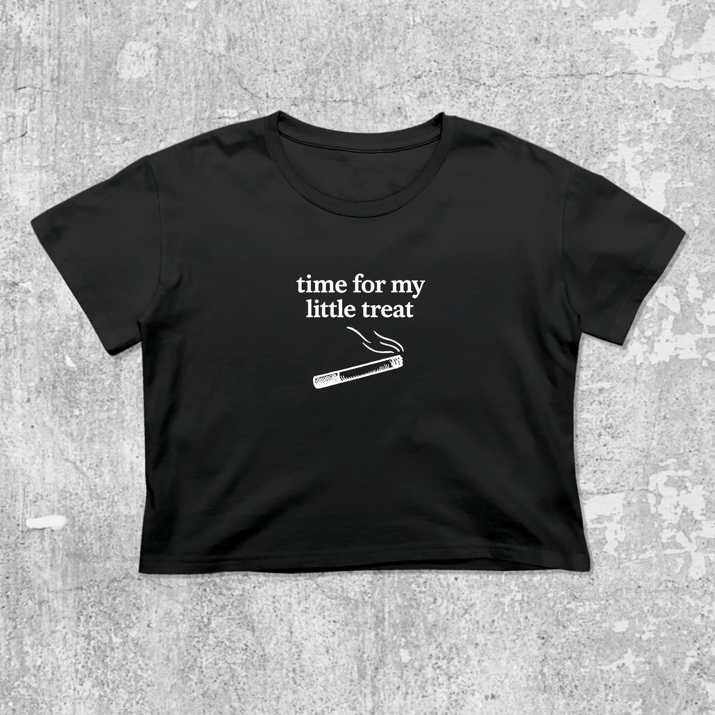 Time For My Little Treat graphic crop tee with cute and trendy fit, featuring playful vintage graphic, stylish cut. Black crop t-shirt