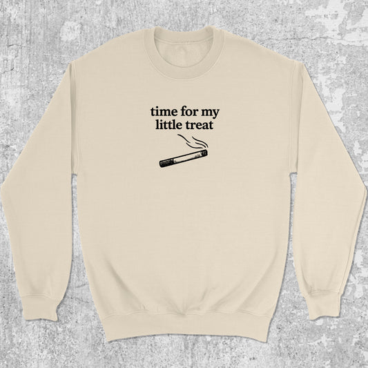 Time For My Little Treat graphic sweatshirt retro and funny graphic, warm and cozy graphic for everyday wear. Perfect for adults and gift-giving. Natural pullover.