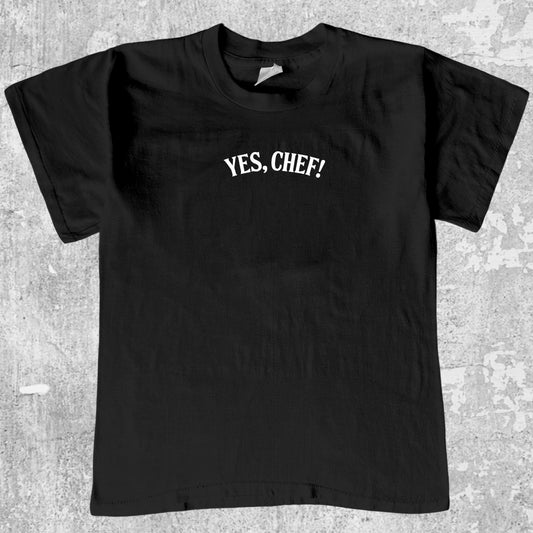 Yes Chef graphic tee with cute and humorous print, funny and Vintage graphic. Perfect for friends. Black shirt.