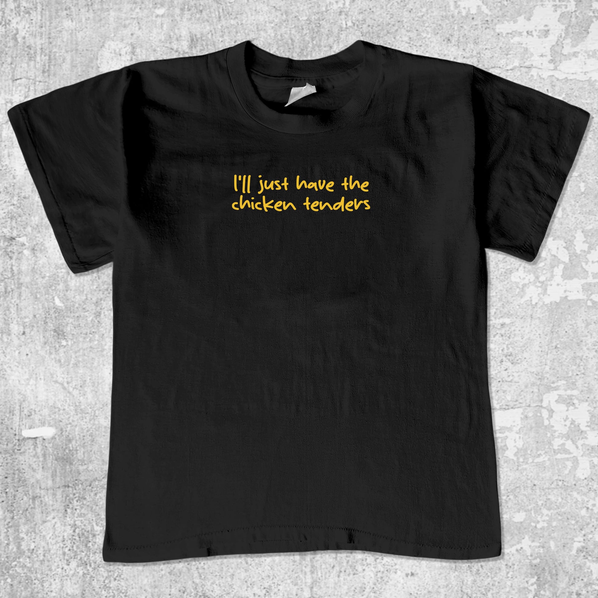 I'll Just Have The Chicken Tenders unisex graphic t-shirt. Vintage trending meme tee. Funny and unique graphic tees. I'll Just Have The Chicken Tenders graphi tee Black 1