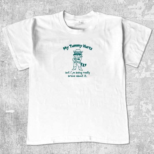 My Tummy Hurts unisex graphic t-shirt. Vintage trending meme tee. Funny and unique graphic tees. My Tummy Hurts graphi tee White 1
