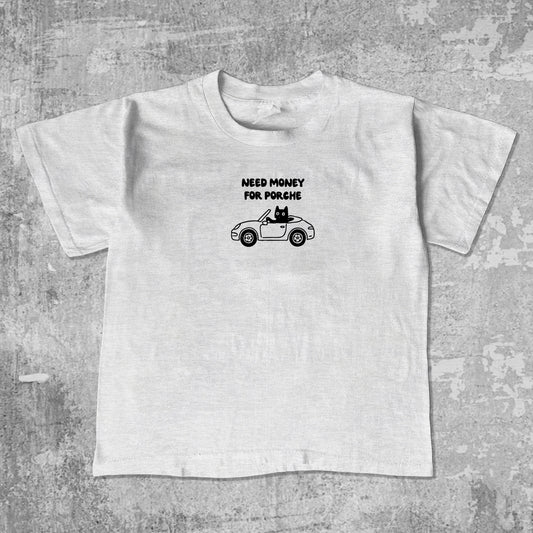 Need Money For Porche unisex graphic t-shirt. Vintage trending meme tee. Funny and unique graphic tees. Need Money For Porche graphi tee Ash Grey 1
