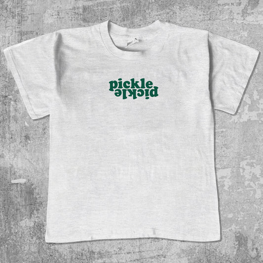 Pickle Pickle unisex graphic t-shirt. Vintage trending meme tee. Funny and unique graphic tees. Pickle Pickle graphi tee Ash Grey 1