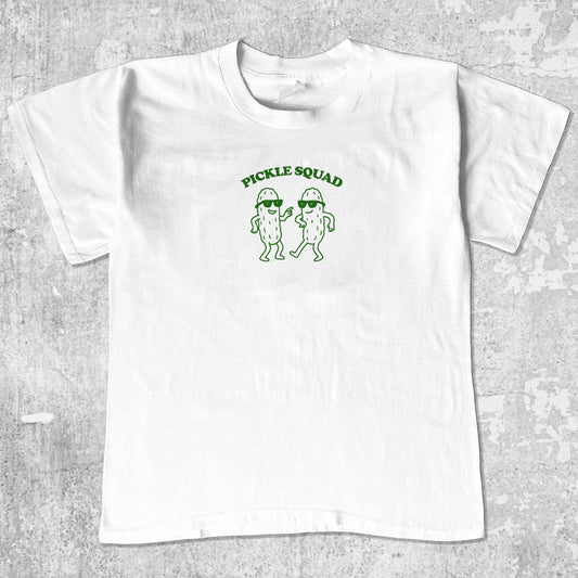 Pickle Squad unisex graphic t-shirt. Vintage trending meme tee. Funny and unique graphic tees. Pickle Squad graphi tee White 1