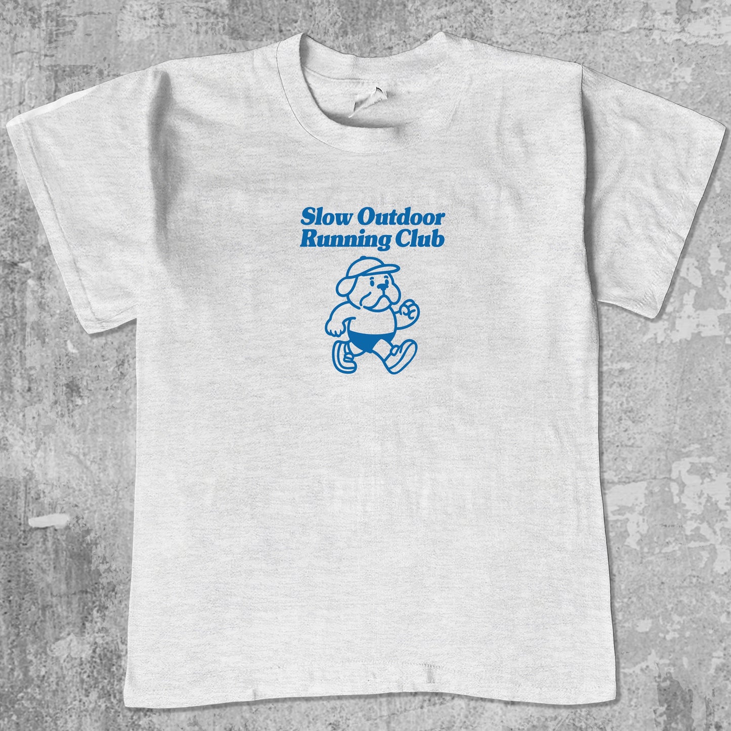 Slow Outdoor Running Club graphic tee with bold and humorous print, funny and trendy graphic. Perfect for Christmas gifts for friends and family. Ash Grey shirt.